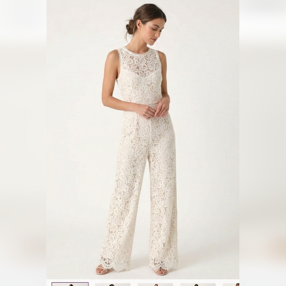 Lulus Cream Lace Jumpsuit Sleeveless Backless Coquette Flared Leg XL NWT